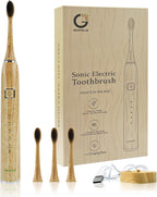 Bamboo Electric Toothbrush with 4 Charcoal Infused Bamboo Brush Heads, 5 Modes, Sonic Technology, 38,000 VPM, 80-Day Battery Life, IPX7 Waterproof, Smart Timer for Adults