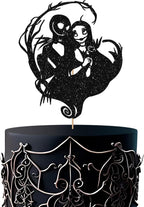 Skull Couple Cake Topper, Gothic Wedding Cake Decor, Black Glitter Till Death Cake Topper, Halloween Theme Bridal Shower/Bachelorette Party Decoration