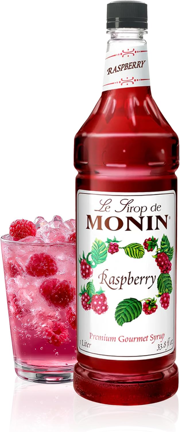 Monin - Raspberry Syrup, Sweet and Tart, Great for Cocktails and Lemonades, Gluten-Free, Non-GMO (1 Liter)