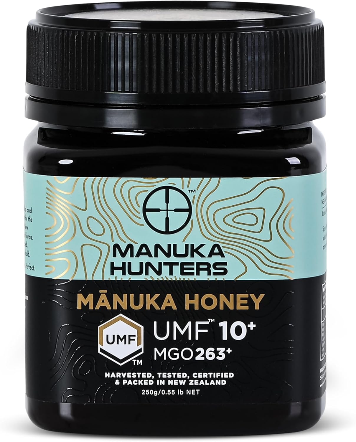 Manuka Hunters UMF 10+/MGO 263+ Certified New Zealand Manuka Honey - 100% Pure Natural Sweetener - Gluten, Dairy Free - Ideal for Tea, Coffee, Smoothies, and Baking - Sustainable - 8.8oz/250g Jar