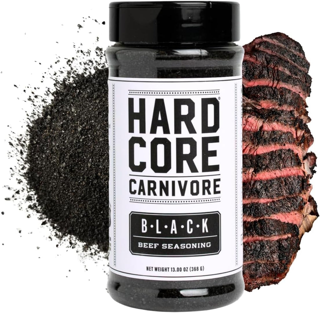 Hardcore Carnivore Black: Activated Charcoal Meat Seasoning Rub (13 oz Shaker) Texas-Made, Blend for Steak, Brisket, Burgers, BBQ, Grilling and Smoking