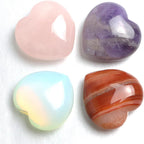 4Pcs Healing Crystals and Heart Stones, Amethyst Rose Quartz Opal Agate Crystal Set Bulk, Polished Love Worry Stones Palm Pocket Stone Reiki Meditation 1.2" Pink Heart Anxiety Relief Gifts for Women