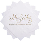 Wedding Napkins Disposable 100 PCS, Gold Foil Mr and Mrs Paper Cocktail Napkins for Wedding Dinner Party, 3-Ply, White