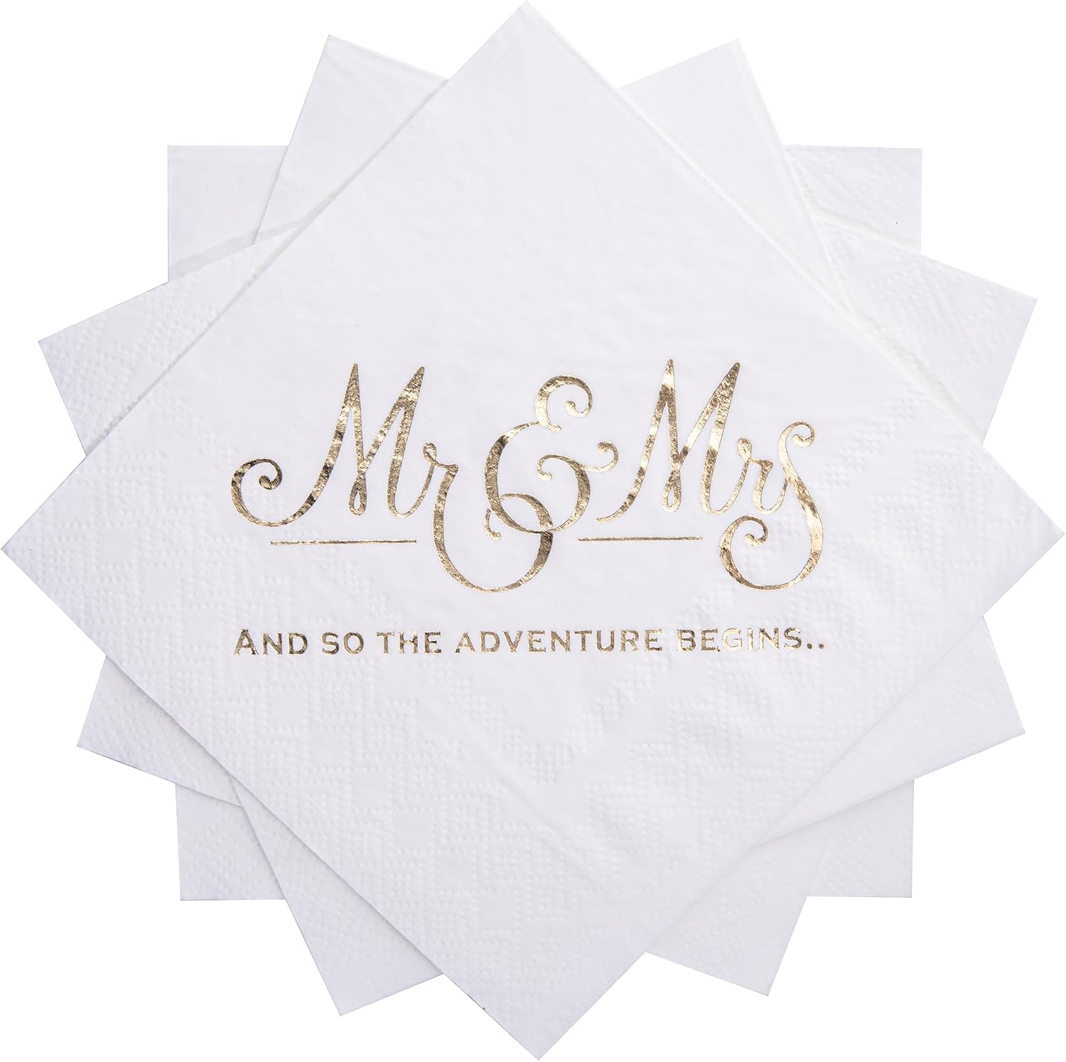 Wedding Napkins Disposable 100 PCS, Gold Foil Mr and Mrs Paper Cocktail Napkins for Wedding Dinner Party, 3-Ply, White
