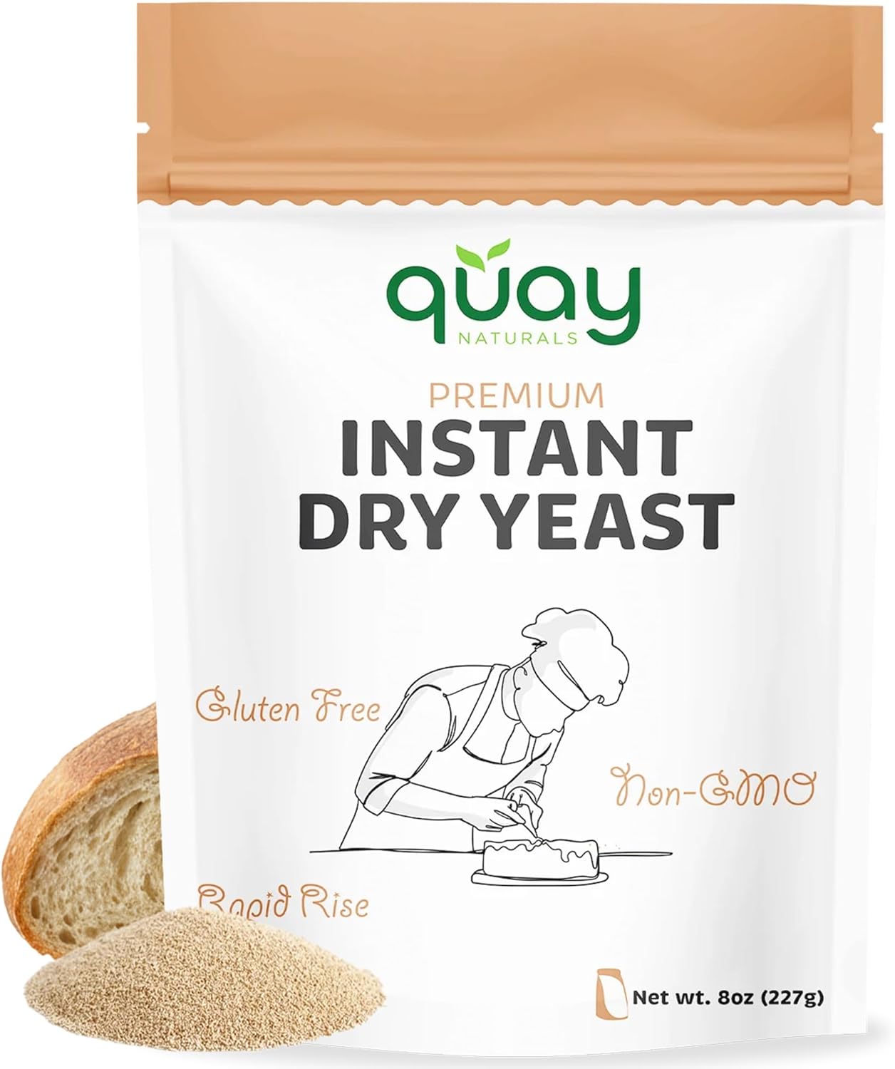 Quay Naturals Instant Dry Yeast 8 oz | Fast-Acting, No Proofing Needed | Ideal for Bread, Pizza, Bagels & Pastries | Gluten-Free, Non-GMO, Vegan Baking Essential