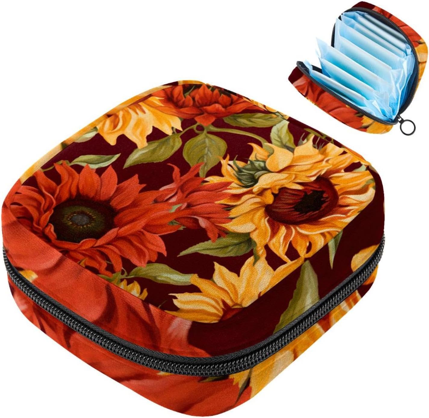 Sanitary Napkin Storage Bag,Period Bag,Autumn Sunflower Flower,Sanitary Bags for Feminine Products