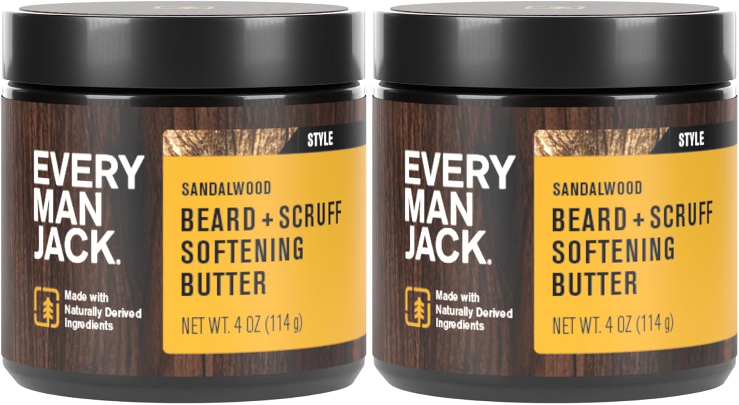 Every Man Jack Beard & Scruff Softening Butter- Subtle Sandalwood Fragrance - Hydrates & Styles Dry, Unruly Beards While Relieving Itch - Made with Shea Butter & Coconut Oil - 4-ounce (2 Pack)