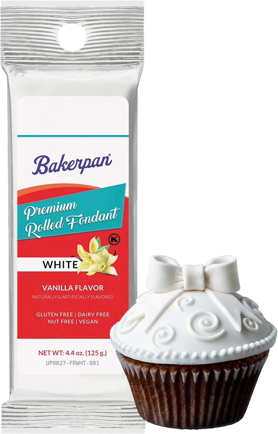 Bakerpan Premium Rolled White Fondant for Cake Decorating, Vanilla Flavor - 4.4 Ounces (Made in USA)