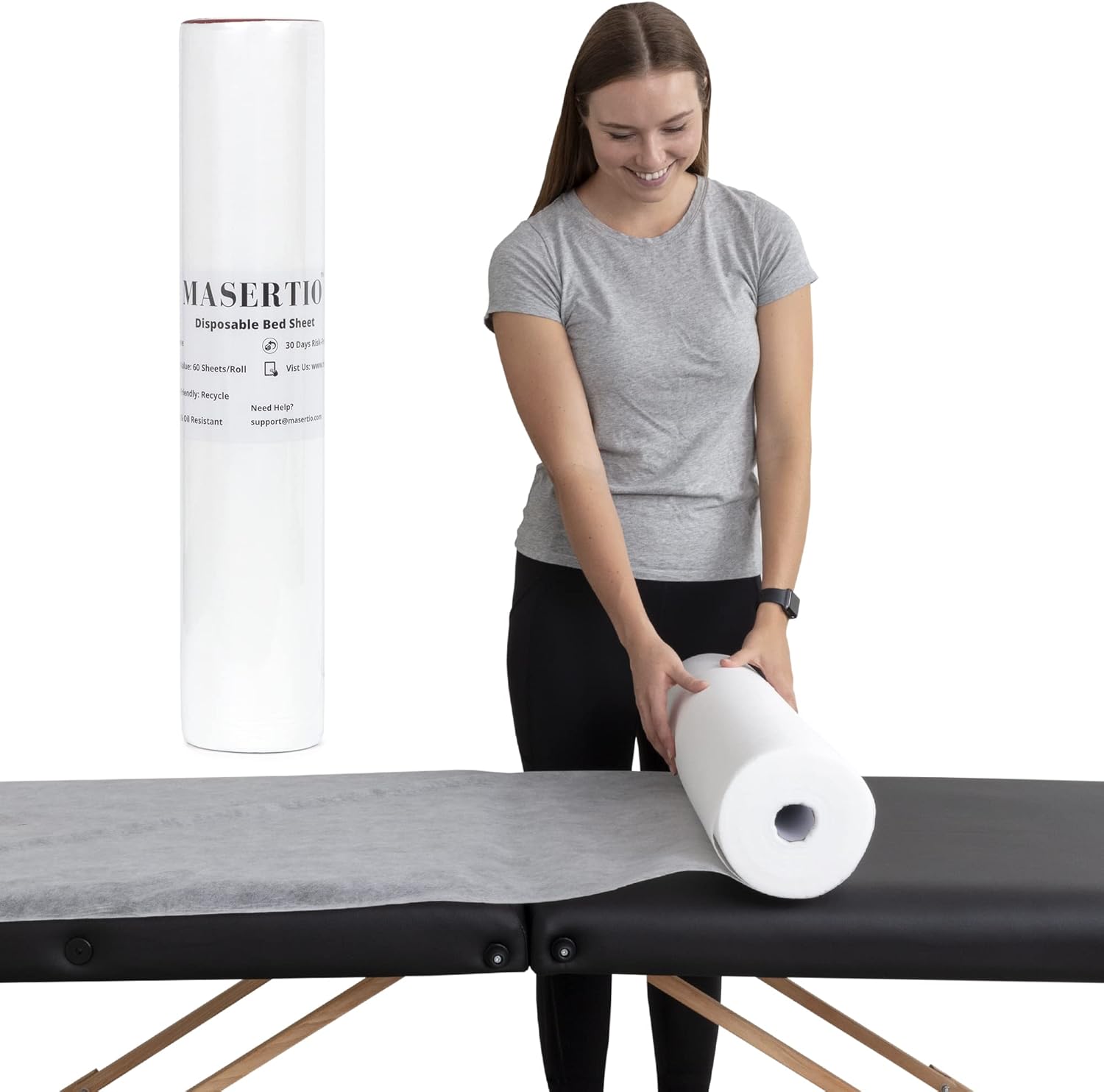 Disposable Massage Bed Cover - 60 Sheets Per Roll, Non-woven Disposable Material - Ideal for Spa, Massage Table, Tattoo, Waxing Table - No Crinkle Table Sheets - 31.5 x 71 Inches (1 Roll)