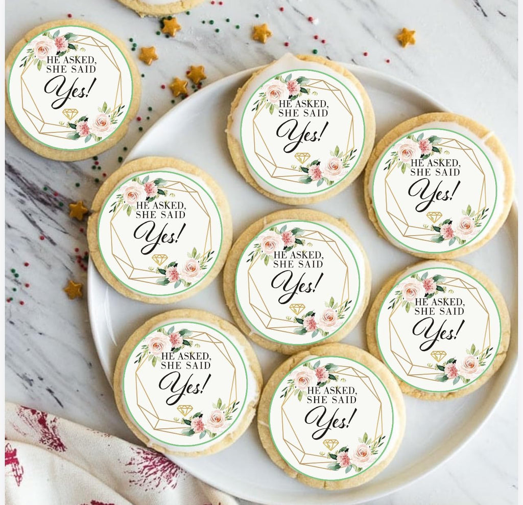 Engagement Cookie Toppers,She Said Yes Design, 2 Inch, 12 Precut Edible Icing Paper Circles, icing paper