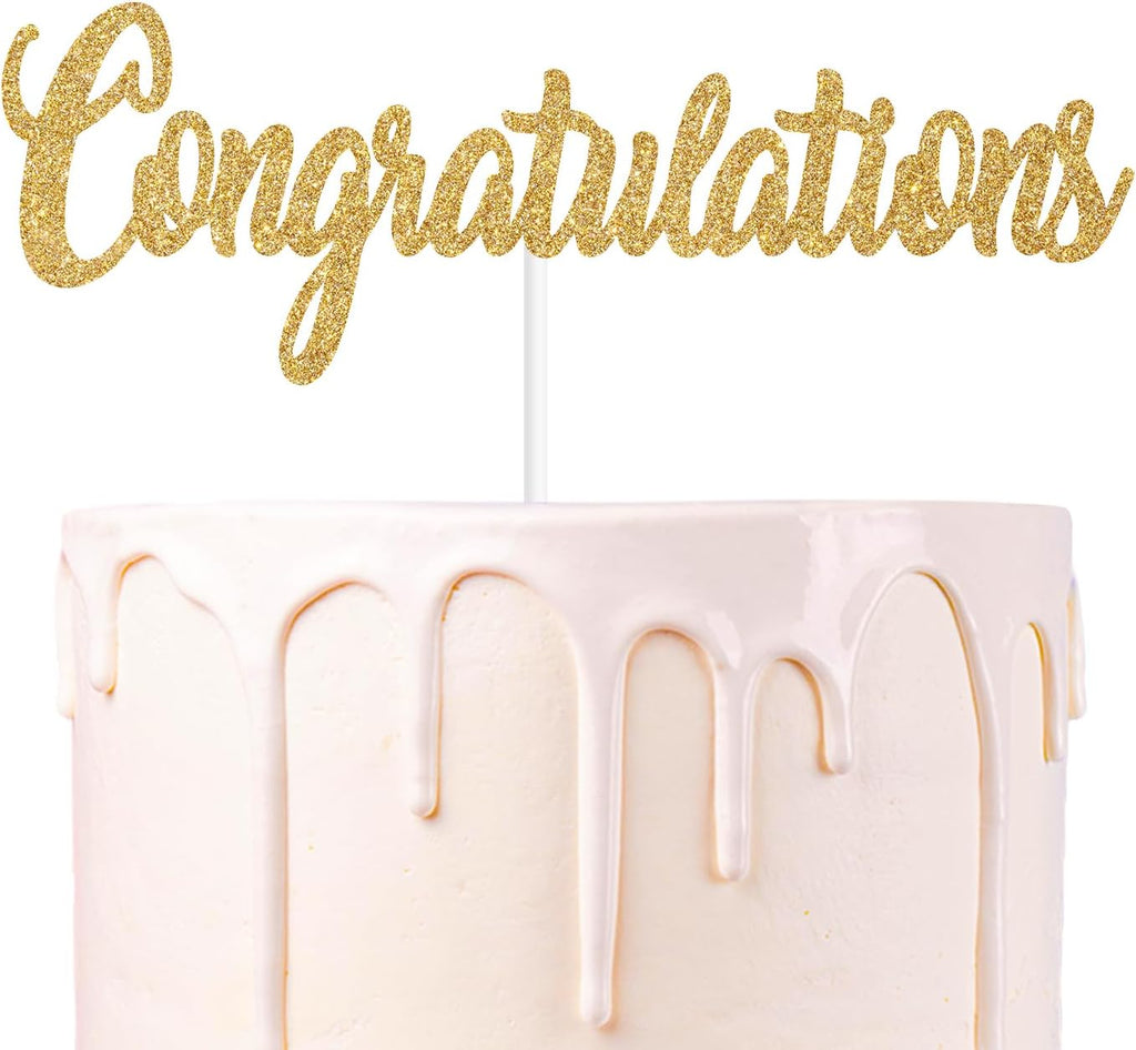 Gold Glitter Congratulations Cake Topper, Congrats 2025/Class of 2025, 2025 Graduation Party Decorations Supplies