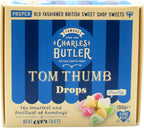 Charles Butler Tom Thumb Drops 100g (3.5oz) | Handmade Fruity Flavor Mini Humbug Candy | British Retro Hard Candy Drops | Old Fashioned English Hard Boiled Sweets Gift Box | UK Confectionery