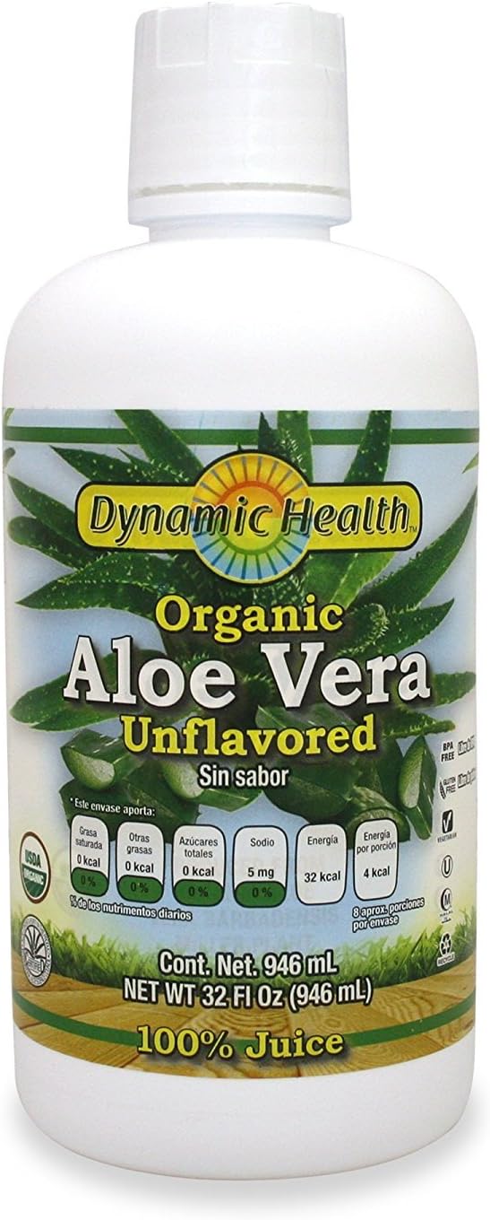 Dynamic Health Organic Aloe Vera Juice, No Additives, Digestive Support, Antioxidant Supplement, Vegan, Gluten Free, Non-GMO, 32 Fl oz