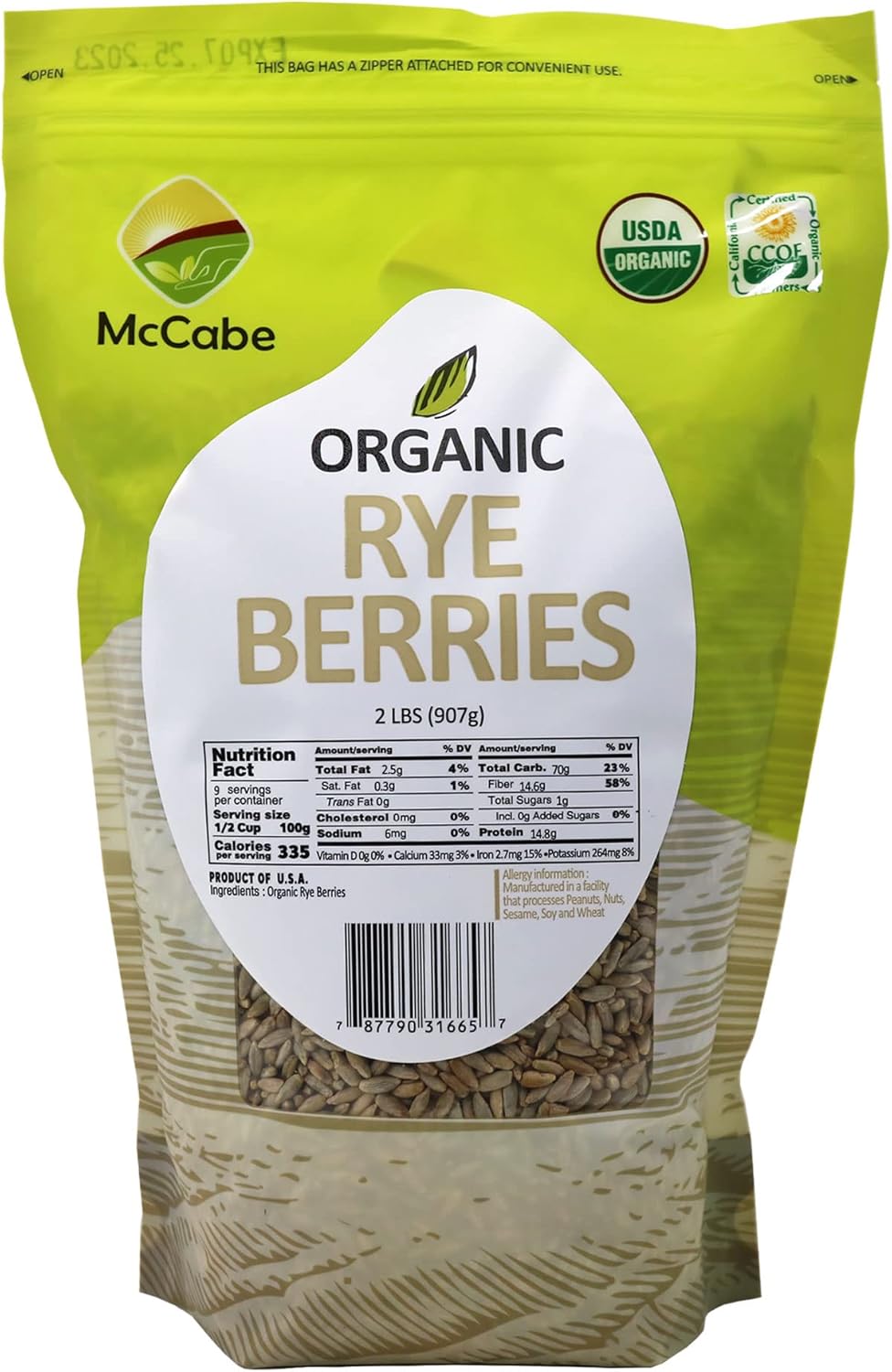 McCabe Organic Rye Berries - Whole Rye Berries 2 Lbs | USDA Certified Organic and CCOF Certified | Product of USA