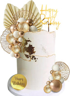 White Gold Balls Cake Toppers Balls Birthday Cake Decorations for Birthday Boho Wedding Baby Shower Party Decoration (White Gold)