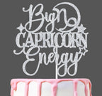Big Capricorn Energy Cake Topper, Happy Birthday Capricorn in December/January, Capricorn Season, 12 Zodiac Constellation Theme Birthday Party Decoration Supplies，Silver Glitter