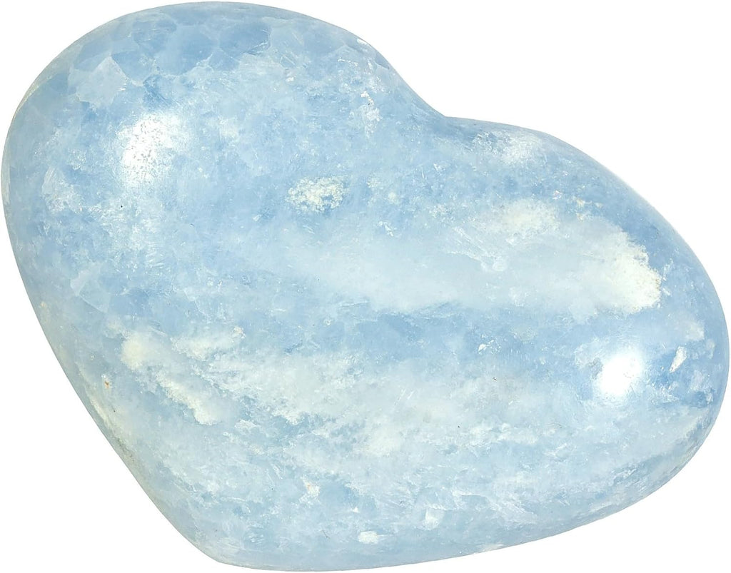 mookaitedecor Natural Blue Celestite Crystal Heart Shaped Stone, Polished Celestine Puff Hearts Crystals Ornament for Healing Home Decor Collectible, 2.79-3.14 Inch