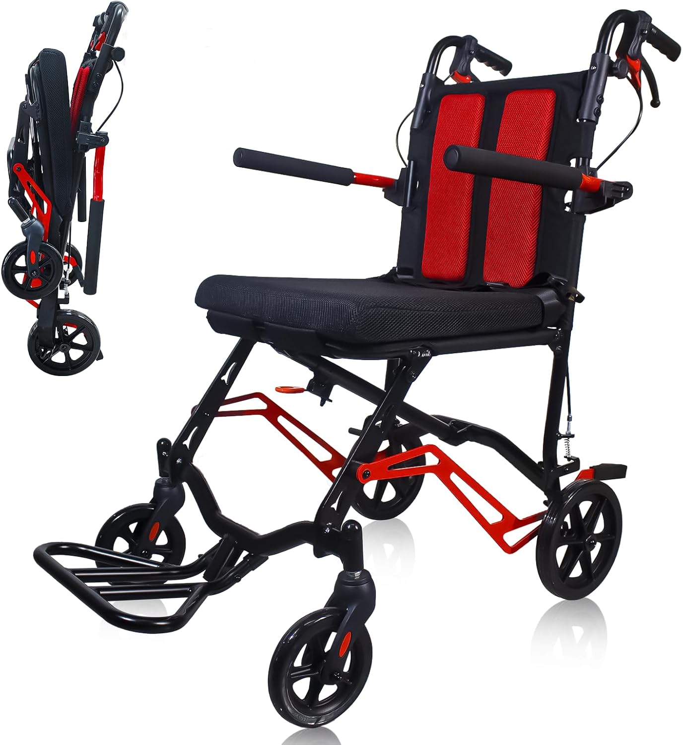 SOFTFISH 18LBS UIltra Lightweight Wheelchairs for Adults with Foldable Footrest and Armrests, Transport Wheelchair Lightweight Foldable, Portable Folding Travel Transport Chair for Seniors