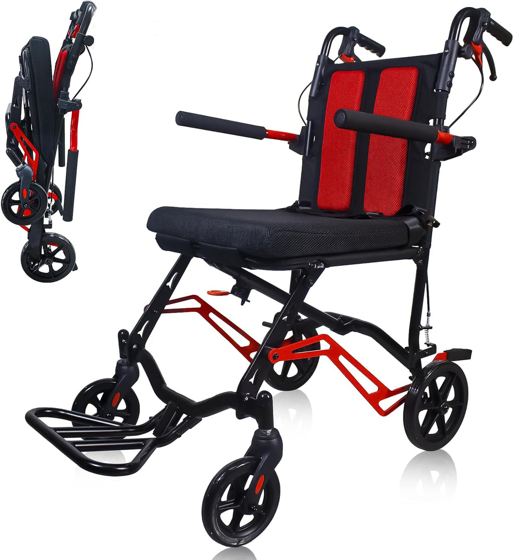 18LBS UIltra Lightweight Wheelchairs for Adults with Foldable Footrest and Armrests, Transport Wheelchair Lightweight Foldable, Portable Folding Travel Transport Chair for Seniors