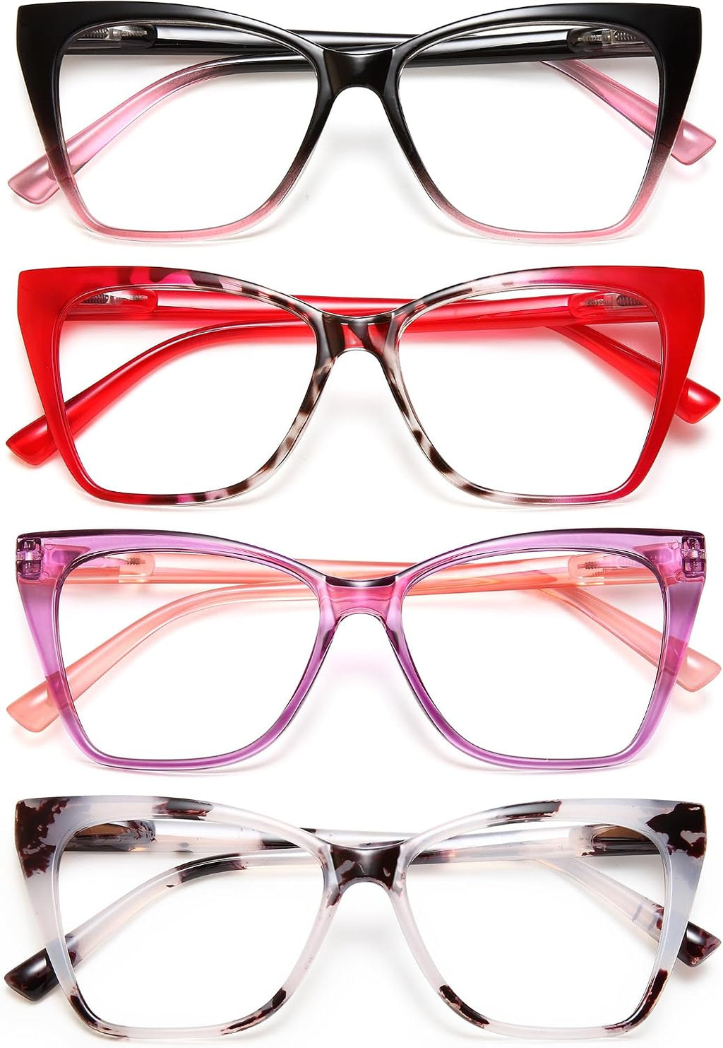 EYEURL 4-Pack Cat Eye Reading Glasses for Women Blue Light Glasses Stylish Computer Readers for Women