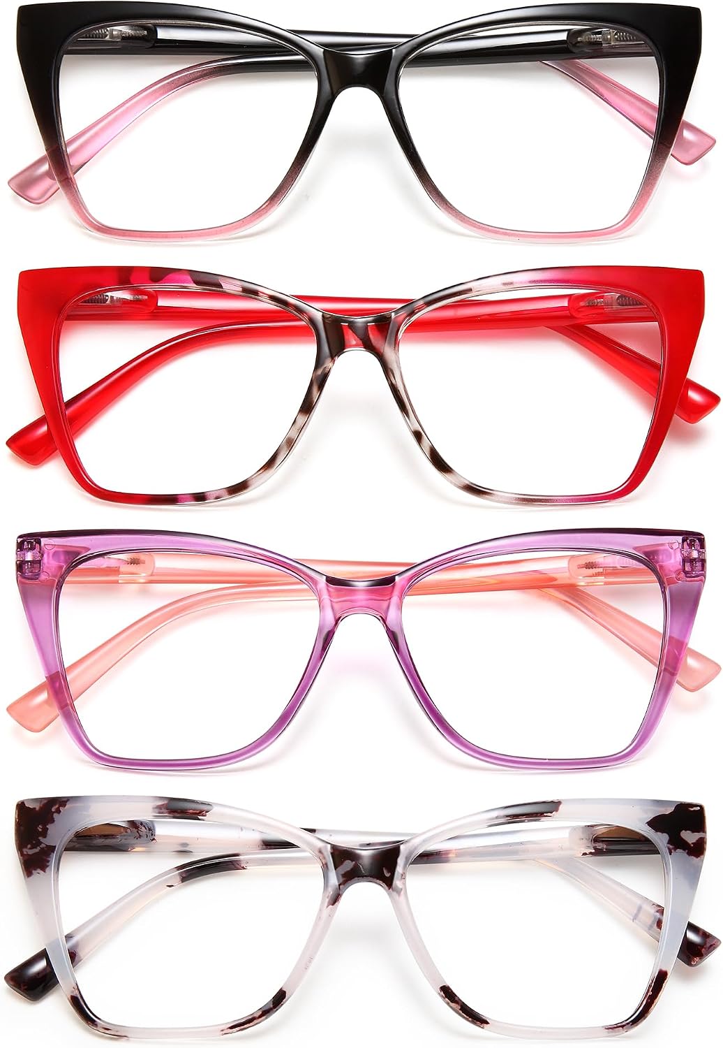 EYEURL 4-Pack Cat Eye Reading Glasses for Women Blue Light Glasses Stylish Computer Readers for Women