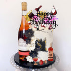 Red Wine Happy Birthday Cake Topper,Wine Glass Cake Decorations Red Wine Party Decorations for 40th 50th 60th Happy Birthday Party Supplies Set for Men Women