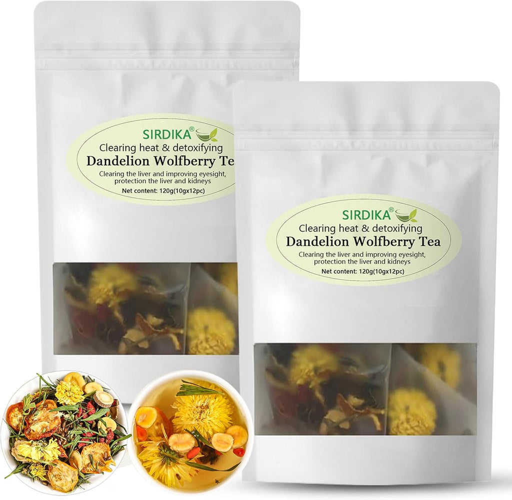 Dandelion Wolfberry Herbal Tea - Kidneys & Liver Health Tea, Seven Herbal Ingredients Natural Blend, Dandelion Wolfberry Tea Bags Organic 120g/12PC (2Bag(24Pcs))