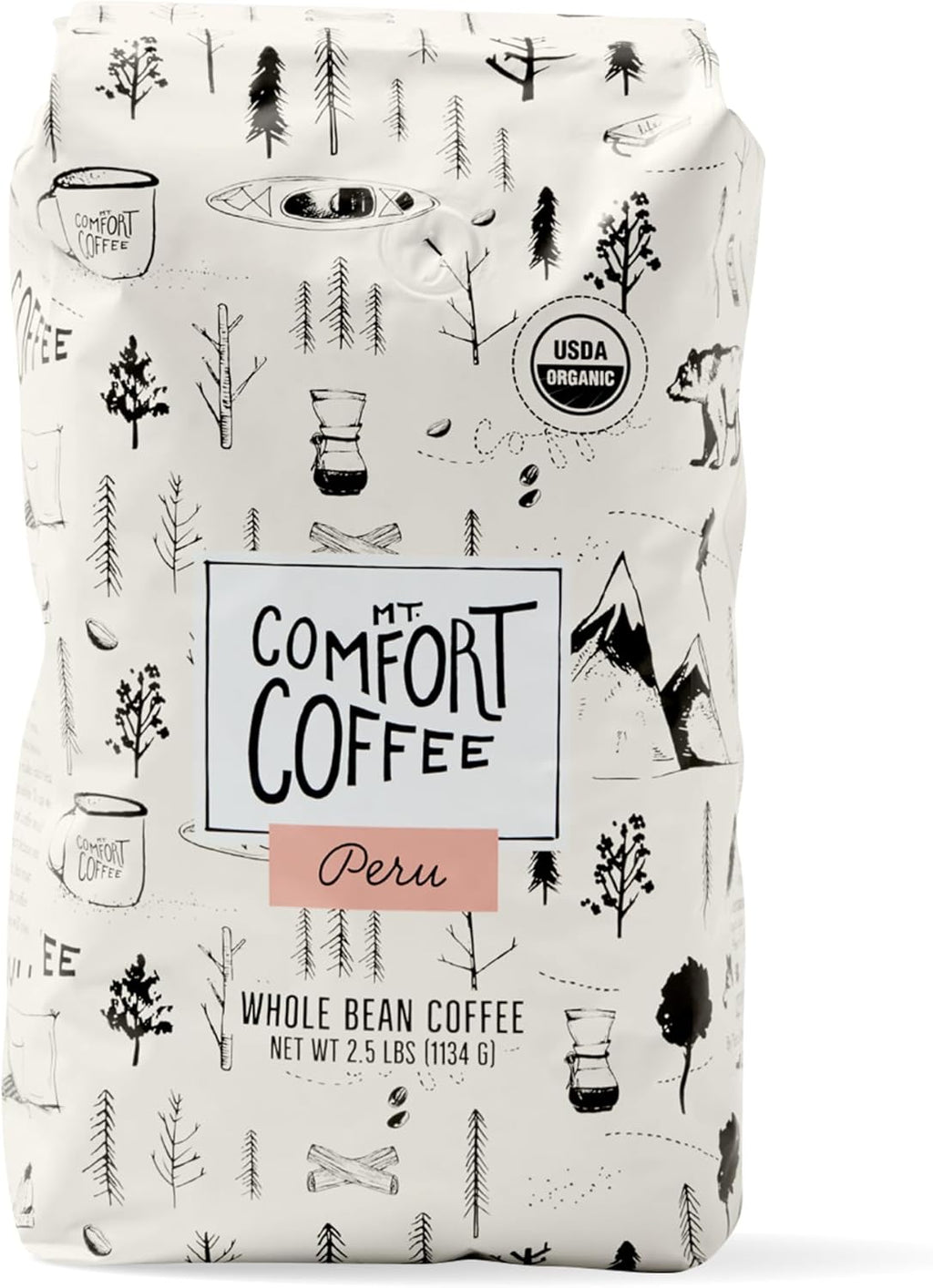 Mt. Comfort Coffee Organic Peru Medium Roast, 2.5 Pounds - Flavor Notes of Nutty, Chocolate, & Citrus - Sourced From Small, Peruvian Coffee Farms - Roasted Whole Beans