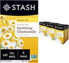 Stash Tea Chamomile Herbal Tea - Naturally Caffeine Free, Non-GMO Project Verified Premium Tea with No Artificial Ingredients, 20 Count (Pack of 6) - 120 Bags Total