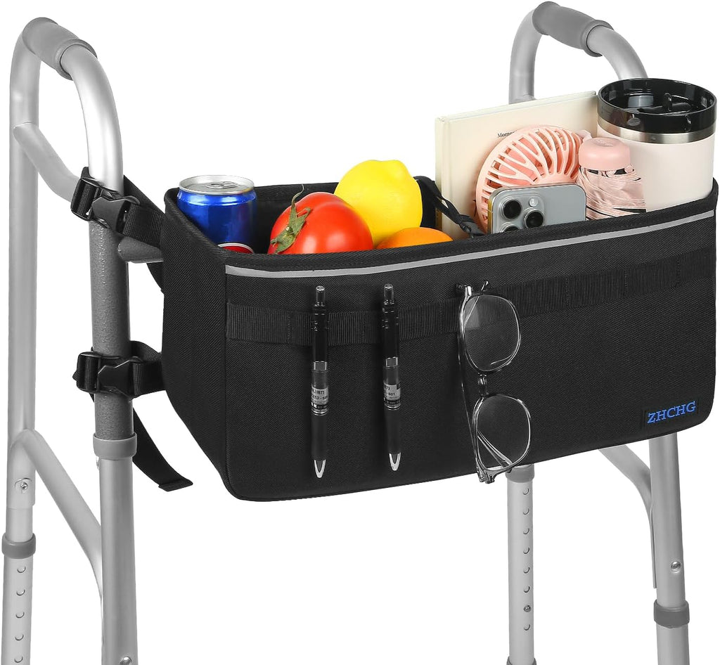 ZHCHG Walker Basket for Seniors, Walker Accessories, Folding Walker Bag with Large Capacity & Never Tipping Over, Best Gift- Black (Not Fit Rollator Walkers)