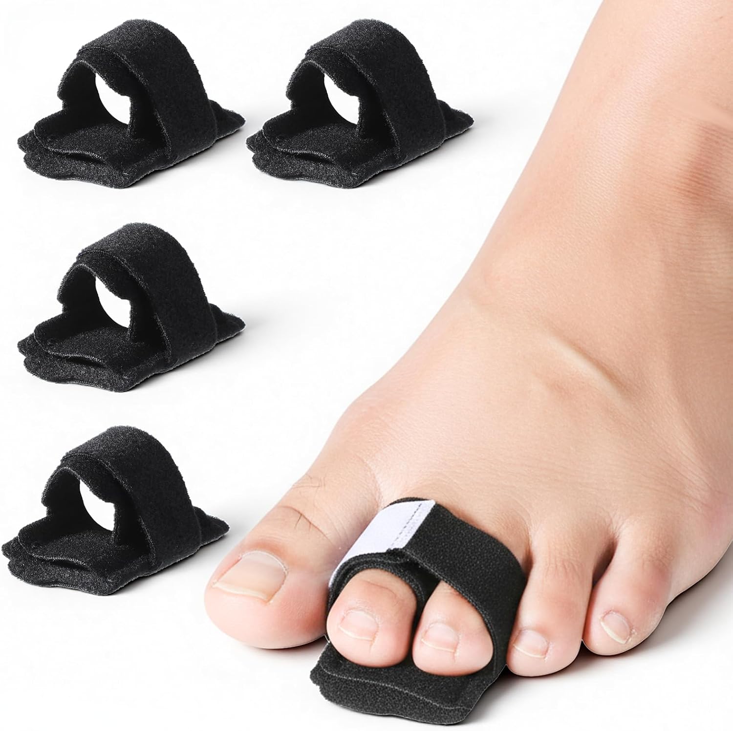 4 Pcs Hammer Toe Straightener Buddy Wraps Hammer Toe Corrector Adjustable Reusable Splint Bandages Support Protection Cushioned for Women Men Broken Crooked Overlapping Curled Bent Toes