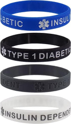 Type 1 Diabetic Insulin Dependent Medical Alert ID Silicone Bracelet Wristbands