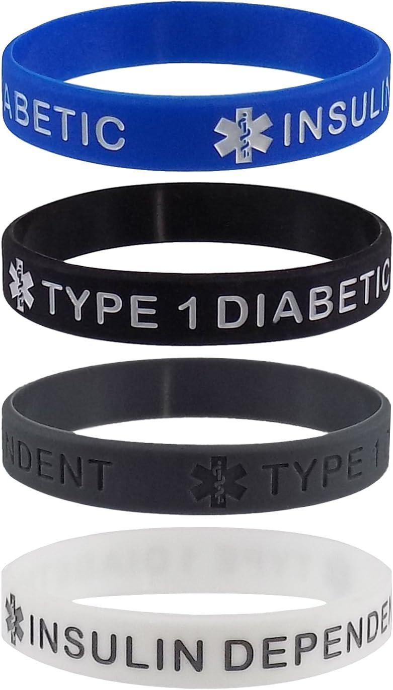 Type 1 Diabetic Insulin Dependent Medical Alert ID Silicone Bracelet Wristbands