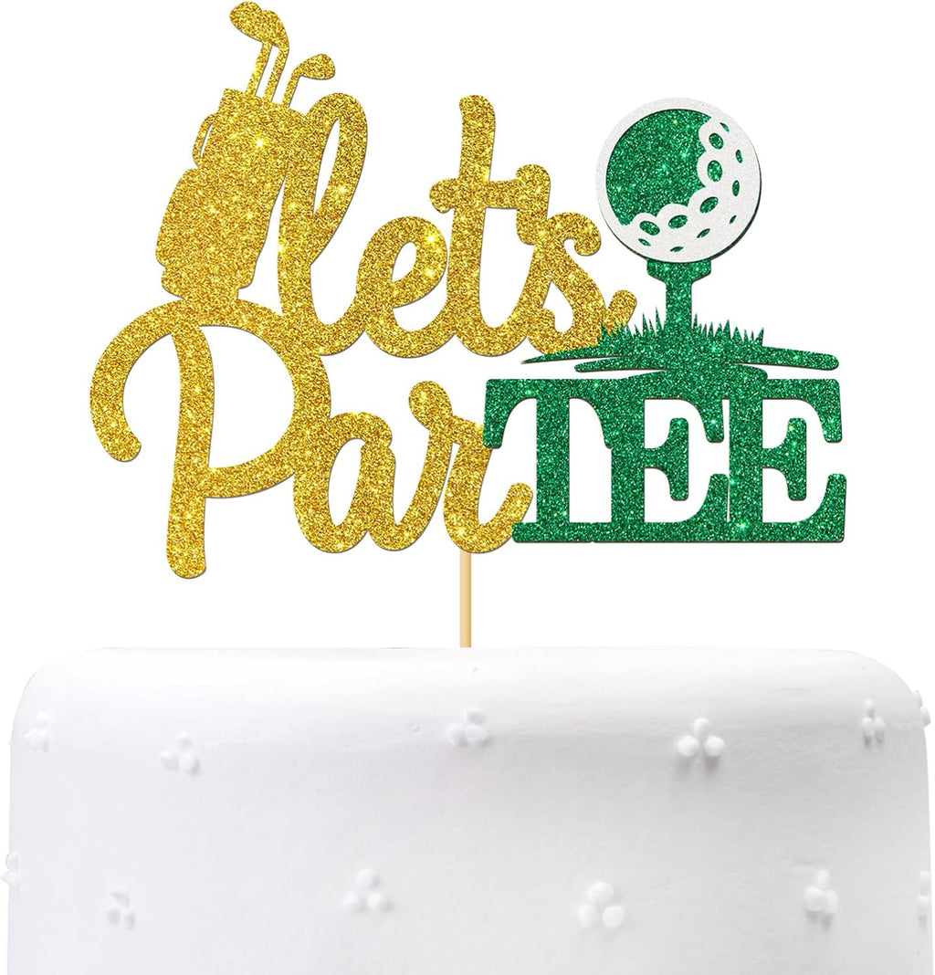 Maicaiffe Let's Partee Cake Topper, Golf Theme Birthday Retirement Party - Sport Birthday - Golf Enthusiast Club Party Cake Decorations Gold Glitter