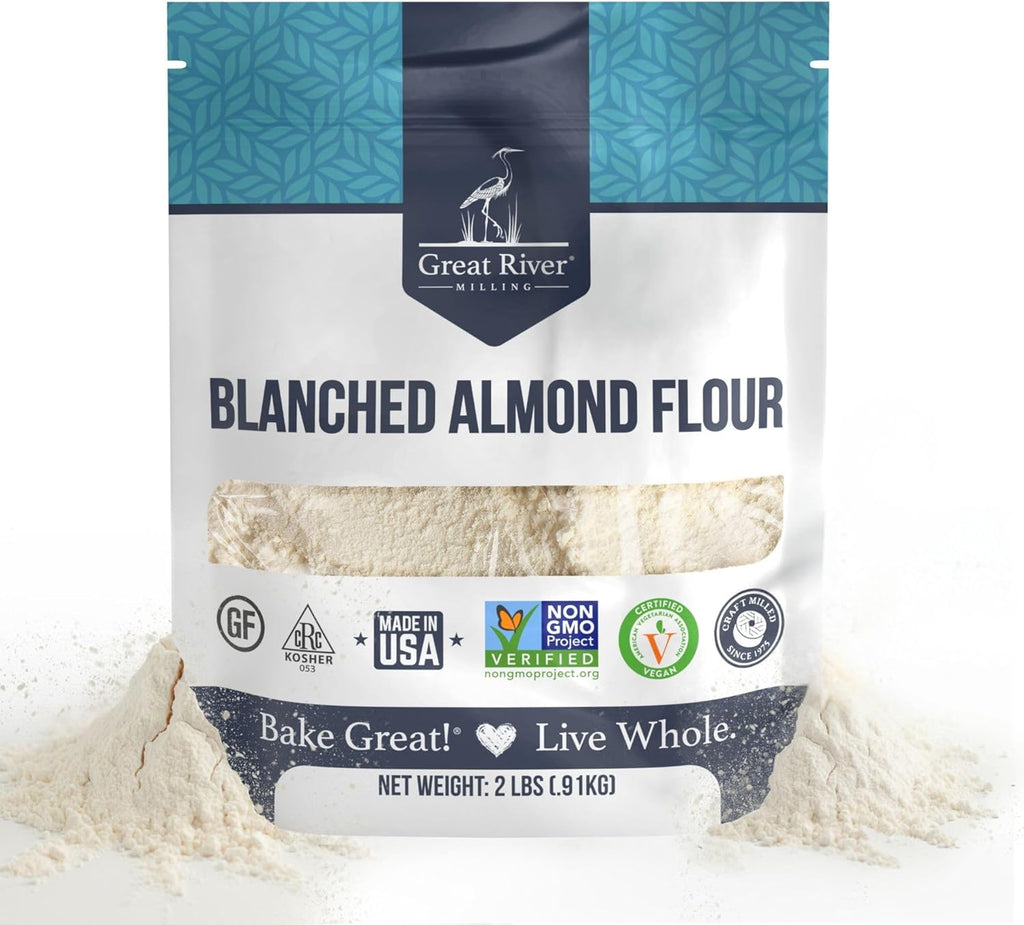 Great River Milling Blanched Almond Flour | Finely Ground Gluten Free Baking Alternative | Made from Whole Blanched Almonds | Non-GMO, Glyphosate Free, Kosher, Vegan Certified | 2 Lb