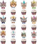 24PCS Cake Toppers Cat Pet Birthday Cupcake Topper Cat Face Kitten Themed Party Cake Decorations Baby Shower Party Supplies