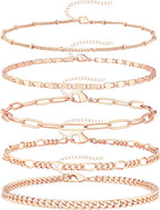 Gokeey Gold Bracelets Set for Women Non Tarnish Trendy,14K Gold Plated Dainty Stackable Paperclip Cuban Link Chain Bracelets, Simple Cute Cuff Bracelets Jewelry Set Adjustable 7"+2"