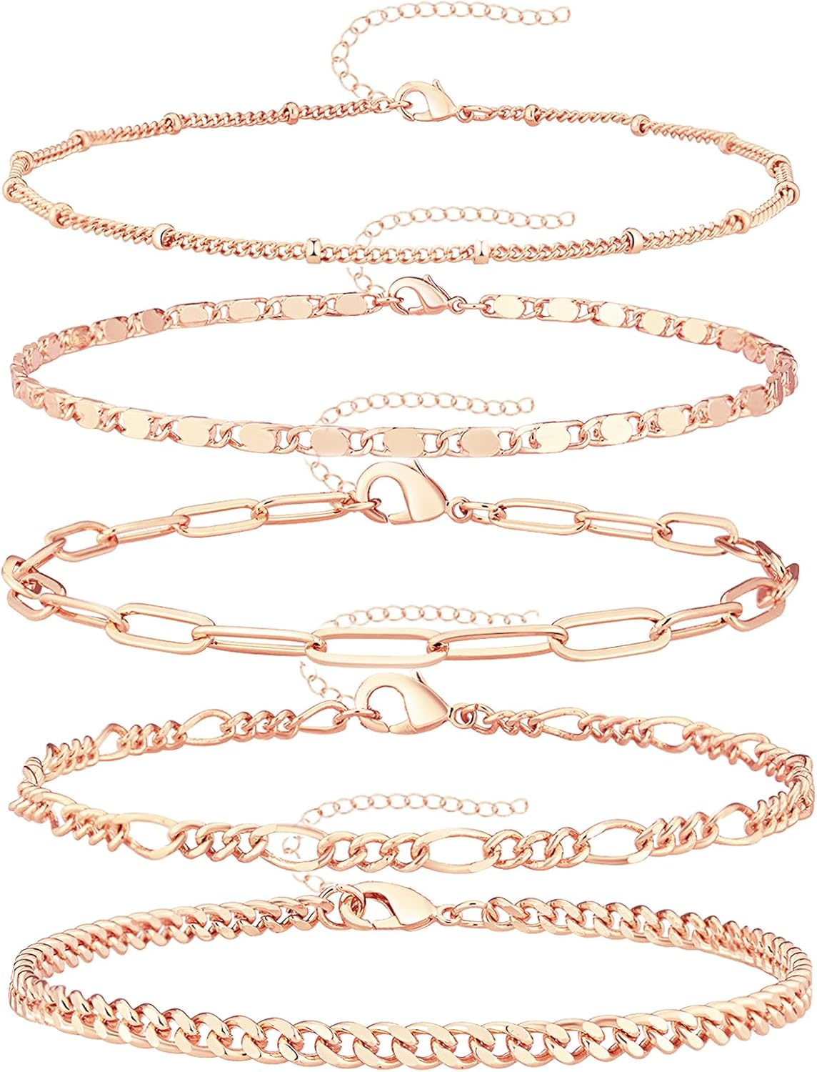 Gokeey Gold Bracelets Set for Women Non Tarnish Trendy,14K Gold Plated Dainty Stackable Paperclip Cuban Link Chain Bracelets, Simple Cute Cuff Bracelets Jewelry Set Adjustable 7"+2"