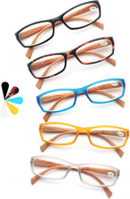 MODFANS 5 Pack Reading Glasses Women Men,Wood-Look Square Readers Spring Hinges 5 Pouch