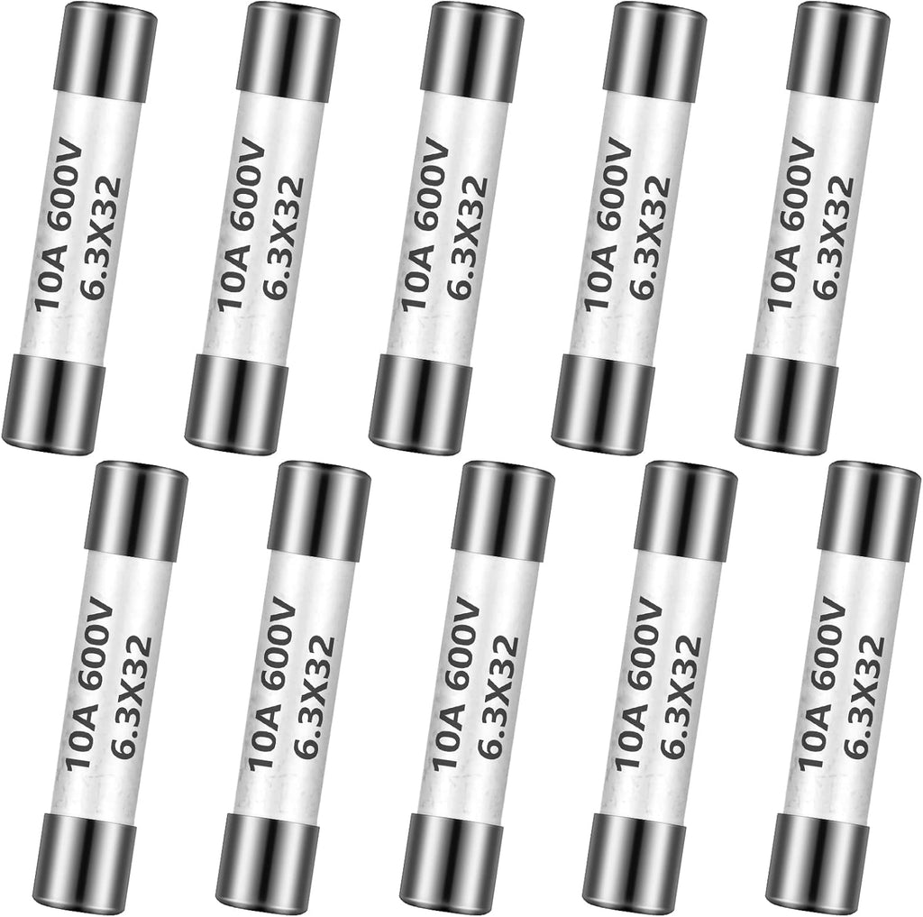 Kingdder 10 Pieces Ff10a 600v Multimeter Fuses Dc Dmm Fast Blow Action 10 Amp Ceramic Fuses Brass Made for Dc Dmms 6.3 x 32 mm