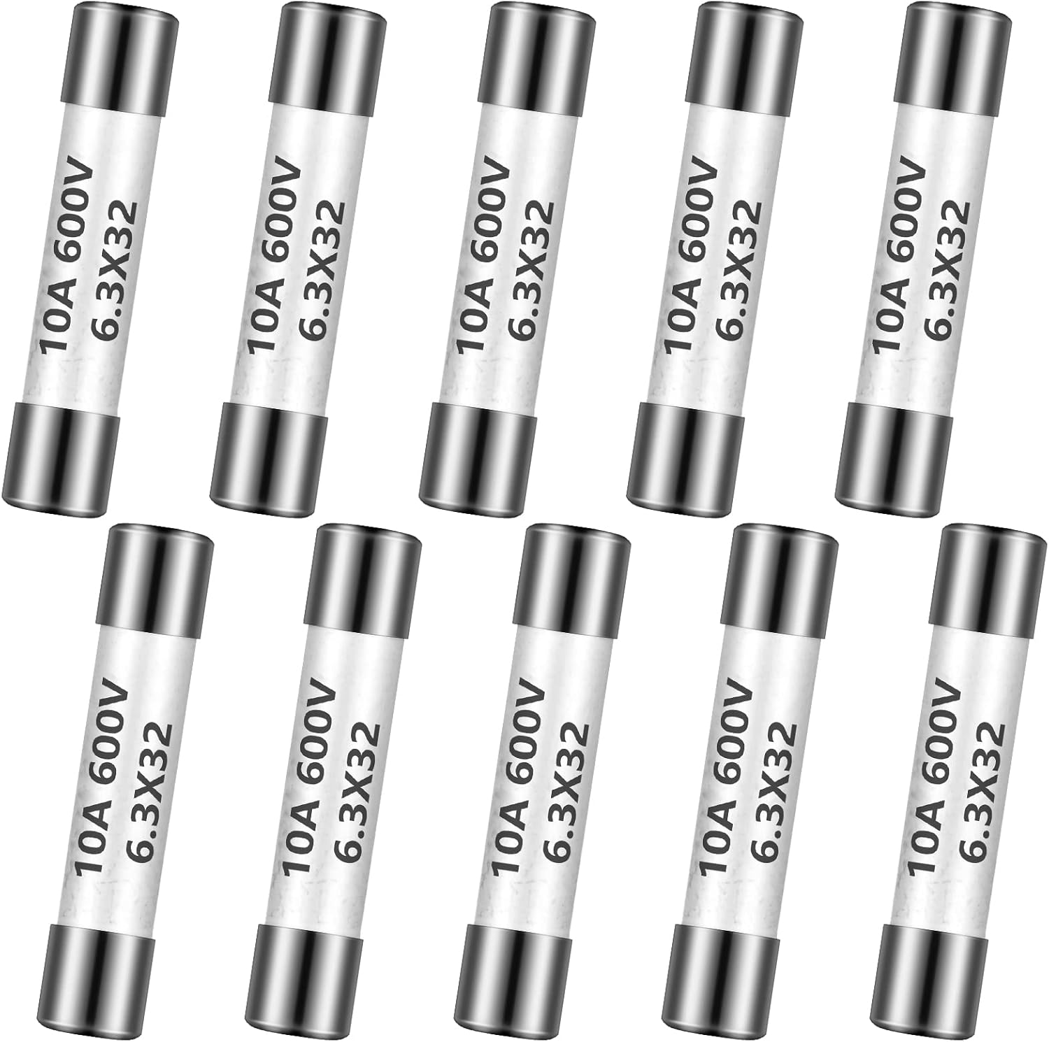 Kingdder 10 Pieces Ff10a 600v Multimeter Fuses Dc Dmm Fast Blow Action 10 Amp Ceramic Fuses Brass Made for Dc Dmms 6.3 x 32 mm