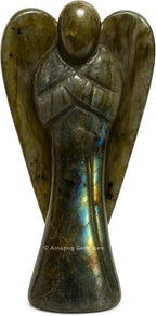 Amazing Gemstone Labradorite Angel - Labradorite Crystal Angel and Pocket Guardian Angel Crystal Figurines (3 inches)