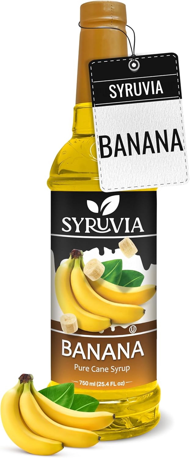 Syruvia Banana Coffee Syrup, Flavored Syrup for Drinks, Lattes, and Desserts – 25.4 fl oz,