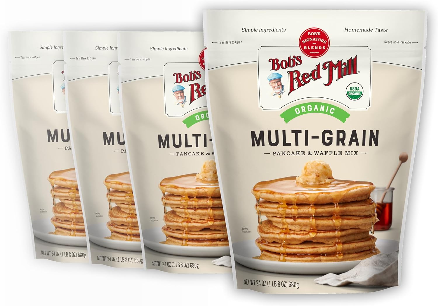 Bob's Red Mill Organic 7 Grain Pancake & Waffle Mix, 24oz (Pack of 4) - Organic, Whole Grain, Kosher