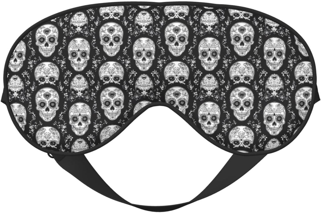 Black White Simple Skull Print Sleep Masks for Women Men, Double-Sided Eye Masks for Sleep, Blackout Eye Covers for Travel Sleeping