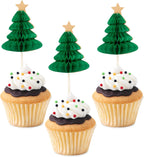 24 PCS 3D Christmas Tree Cupcake Toppers Green Xmas Cupcake Picks Merry Christmas Theme Birthday Party Decorations the birthday of Jesus Christ Theme Baby Shower Birthday Party Decoration Supplies