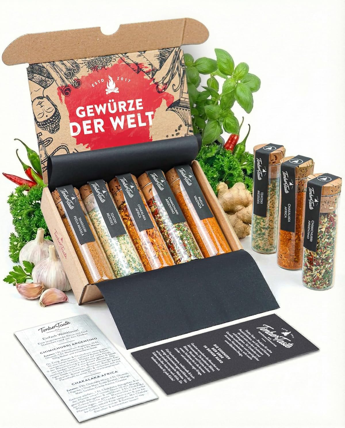 TIMBER TASTE® World Spice Set - Gourmet Exotic Spices from Around the World | Seasoning Gift Set for Him | Unique Spice Blends | Exotic Flavor Profiles | International Seasoning Collection for Men