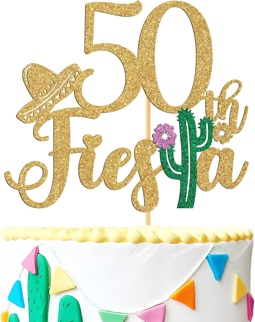 Tivurcia 50th Fiesta Cake Topper, Cheers to 50 Years/Taco Bout 50 Cake Decor,Tropical Hawaiian Mexican Summer Themed Happy 50th Birthday/Anniversay Party Decoration Supplies