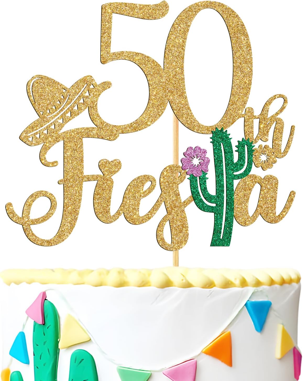 Tivurcia 50th Fiesta Cake Topper, Cheers to 50 Years/Taco Bout 50 Cake Decor,Tropical Hawaiian Mexican Summer Themed Happy 50th Birthday/Anniversay Party Decoration Supplies