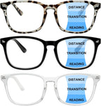 3 Pack Progressive Multifocus Reading Glasses Blue Light Blocking Men Women Spring Hinges Square Computer Readers (3 Mix Color, 2.0)